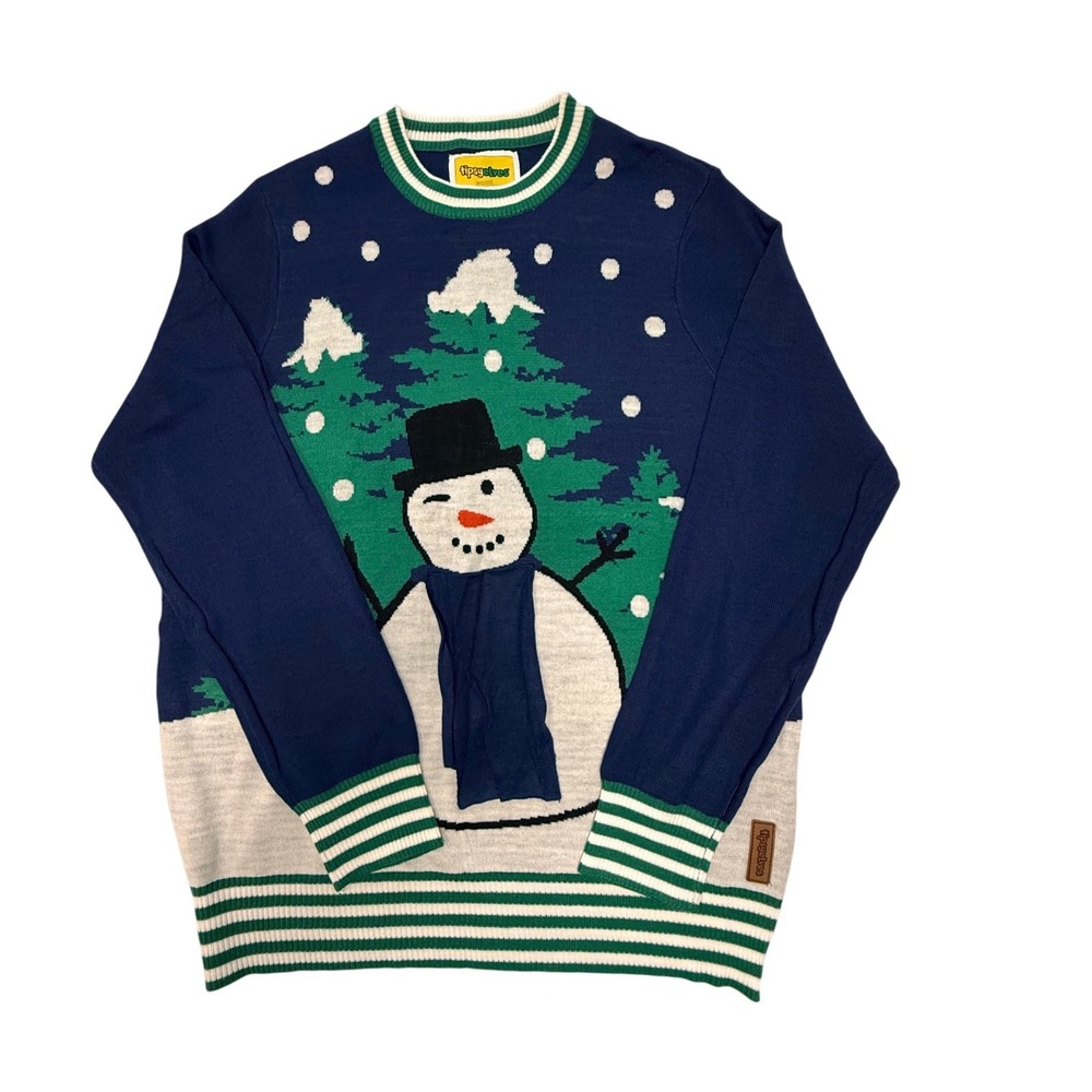 Tipsy Elves Mens Peekaboo Snowman Ugly Christmas Sweater Navy Blue XL NWT